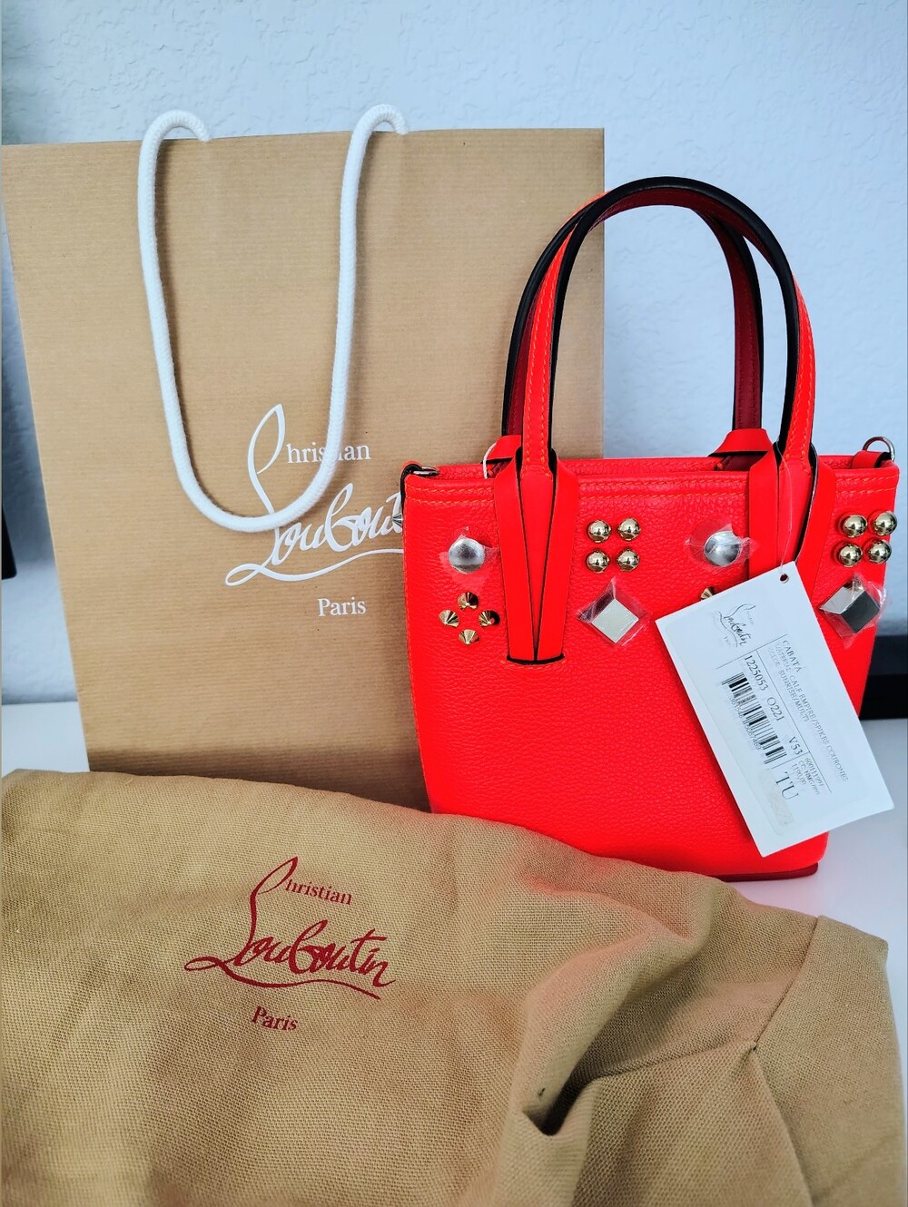 Low Price*Brand New* Christian Louboutin Mini Cabata Neon Orange